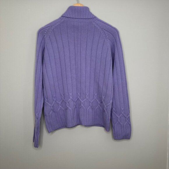 Talbots Women's Purple Merino Wool Blend‎ Cable Knit Turtleneck Sweater Large - Picture 5 of 6